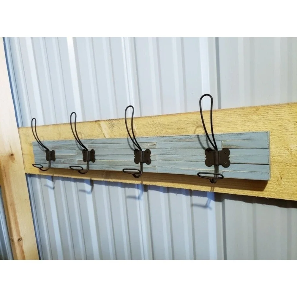 Shabby Blue Wood‎ 4 large Coat Hooks Farmhouse 32